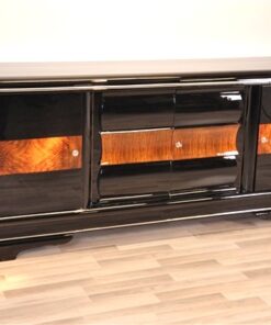 Art Deco, sideboard, buffet, credenza, storage, cabinet, black, highgloss, walnut, large, space, design, rounded corners, serving extensions