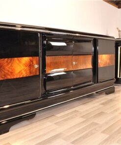 Art Deco, sideboard, buffet, credenza, storage, cabinet, black, highgloss, walnut, large, space, design, rounded corners, serving extensions