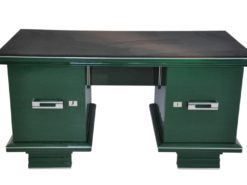 Art Deco, Desk, table, furniture, design, office, living room, jaguar racing green, highgloss, lacquer, green, alcantara, chrome, restored