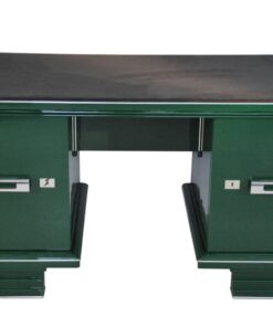 Art Deco, Desk, table, furniture, design, office, living room, jaguar racing green, highgloss, lacquer, green, alcantara, chrome, restored