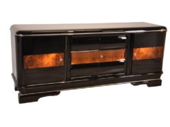 Art Deco, sideboard, buffet, credenza, storage, cabinet, black, highgloss, walnut, large, space, design, rounded corners, serving extensions