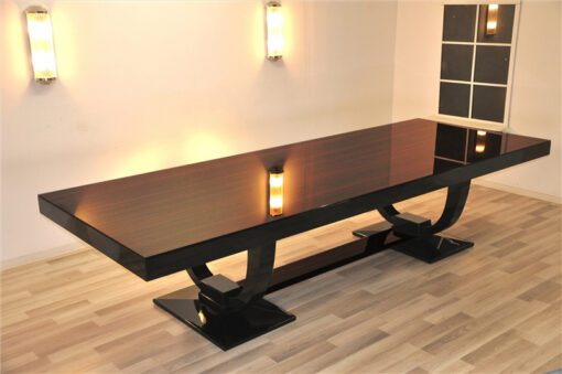 Art Deco, furniture, living room, table, macassar, high gloss, design, luxurious, chairs, leather, quality, large, curved foot