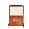 Art Deco, secretary, bureau, cabinet, walnut wood, design, high gloss black feet, lacobel glass, small drawers, light inside, furniture