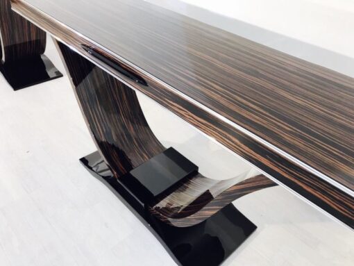 brown, high gloss, console, art deco, great foot, living room, couple, lacquer, luxury, funier, chrome lines, piano lacquer, makassar