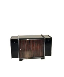 black, high gloss, bar cabinet, art deco, great foot, living room, chrome handles, lacquer, luxury, veneer, chrome lines, piano lacquer