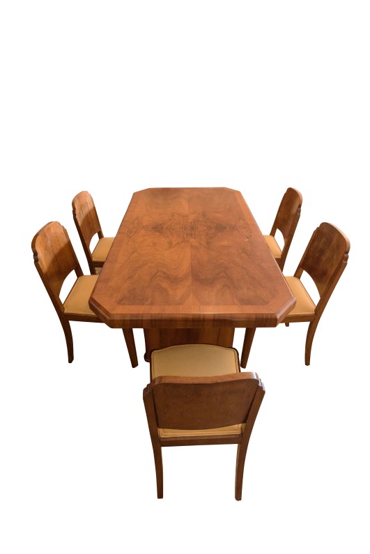 Art Deco Dining Table Walnut Original, Antique Art Deco Dining Table And Chairs Set