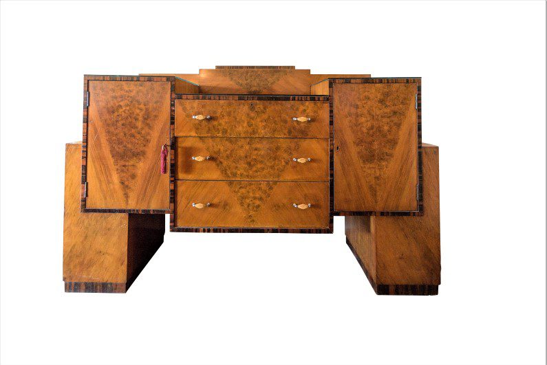 Original Art Deco Bar Cabinet Made Of Burl Original Antique