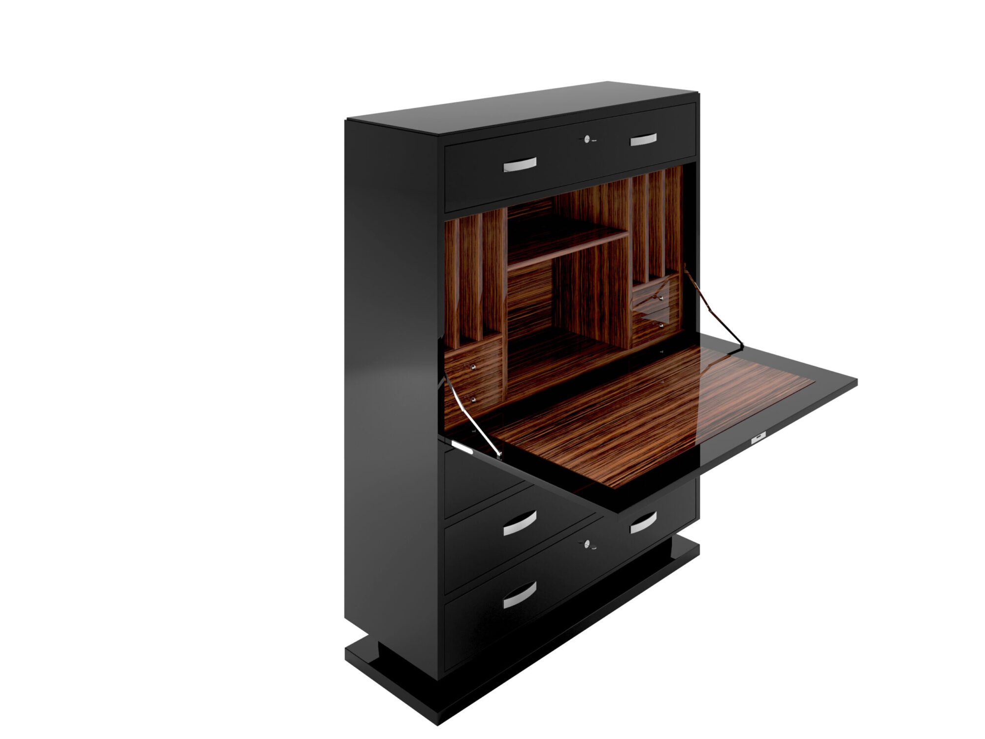 Modern Black Lacquer Secretary Original Antique Furniture