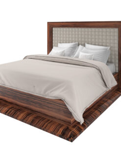 Art Deco desin macassar bed, bedframe, bedroom furniture, interior design, wood, leather, stiching, buttons, luxurious design,