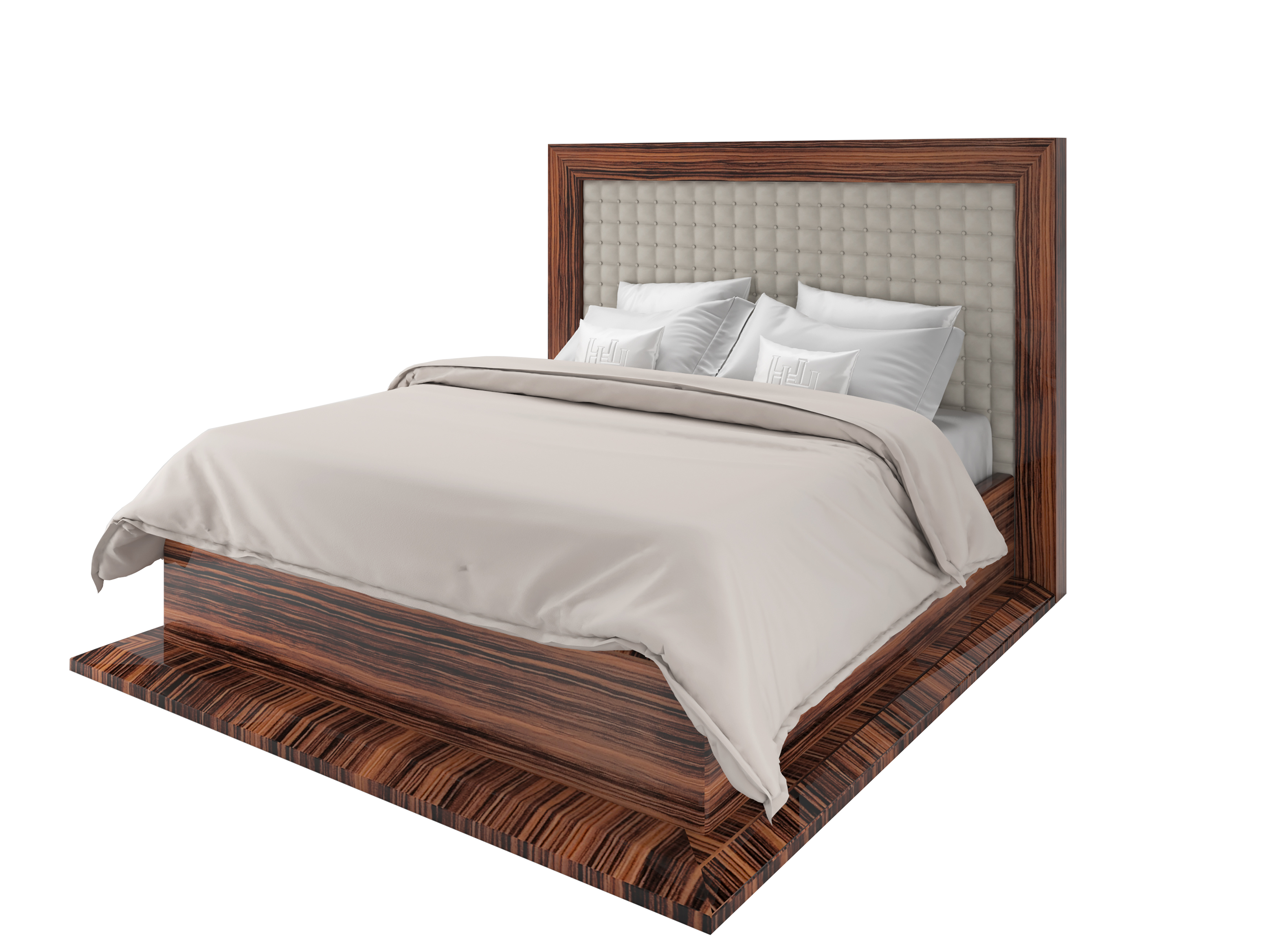 Art Deco Design Macassar Bed Original, Leather And Wood Bed Frame