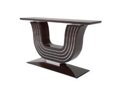 Walnut Design console, table, wall console, customizable, wood, grain, chrome bars, interior design, living room, luxury items