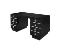Art Deco Design Desk, High gloss black, chrome, knobs, luxury, office, interior design, table, chrome, drawers, file cabinet, made in Germany