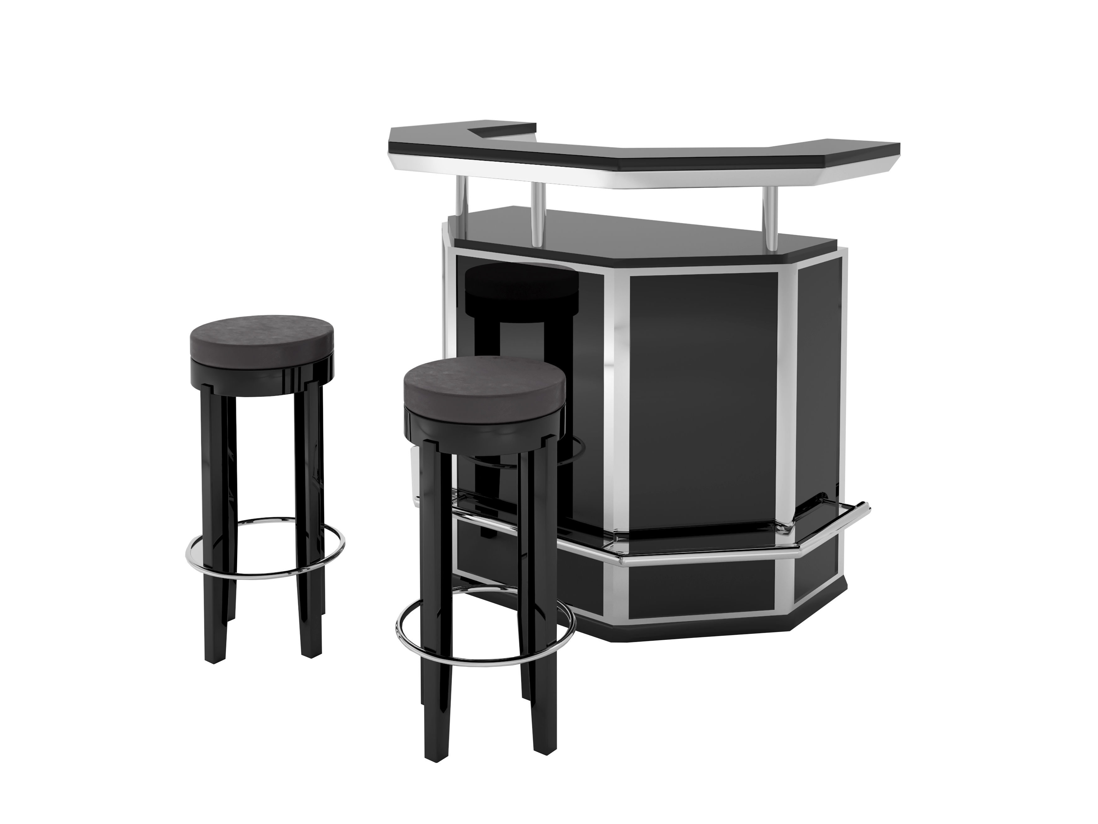 Custom Black and Chrome Art Deco Bar with Stooling - Original Antique ...