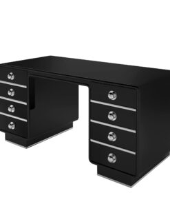 Art Deco Design Desk, High gloss black, chrome, knobs, luxury, office, interior design, table, chrome, drawers, file cabinet, made in Germany