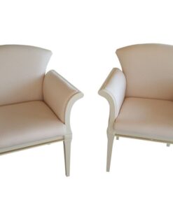 pair, two, armchairs, armchair, high, gloss, beige, color, wood, painted, light, hand, polished, patterns, living, room ,