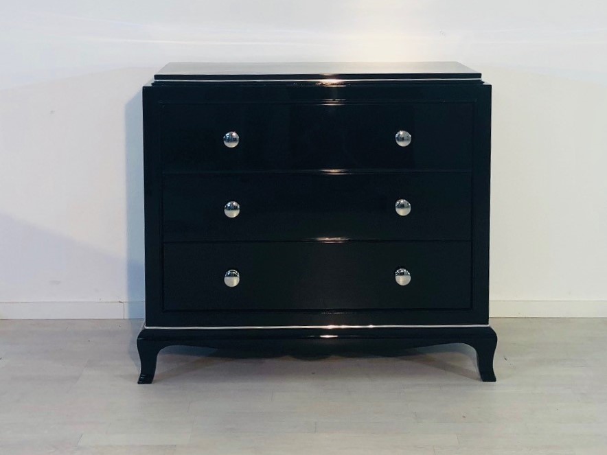 Black Late Art Deco Chest Of Drawers With Chrome Knobs Original