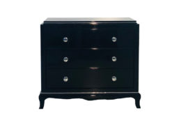 Black Vintage Chest of Drawers with Chrome Knobs, Commode, Luxury, furniture, design, homedcor, interior design, piano lacquer