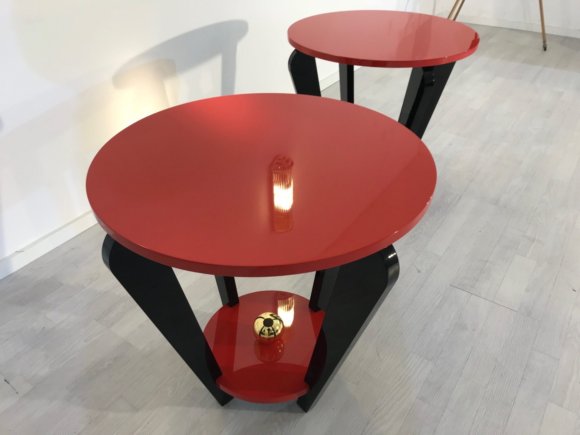 Pair of Red & Black Art Deco Style Side Tables - Original Antique Furniture