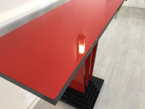 Red and black art deco design console table, luxury furniture, custom furniture, design, interior design, interiors, colorful