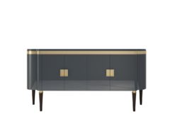 High Gloss Design Sideboard with a Grey Paintjob and Brass Details, Luxury furniture, finish, handmade, high end, quality, interior design