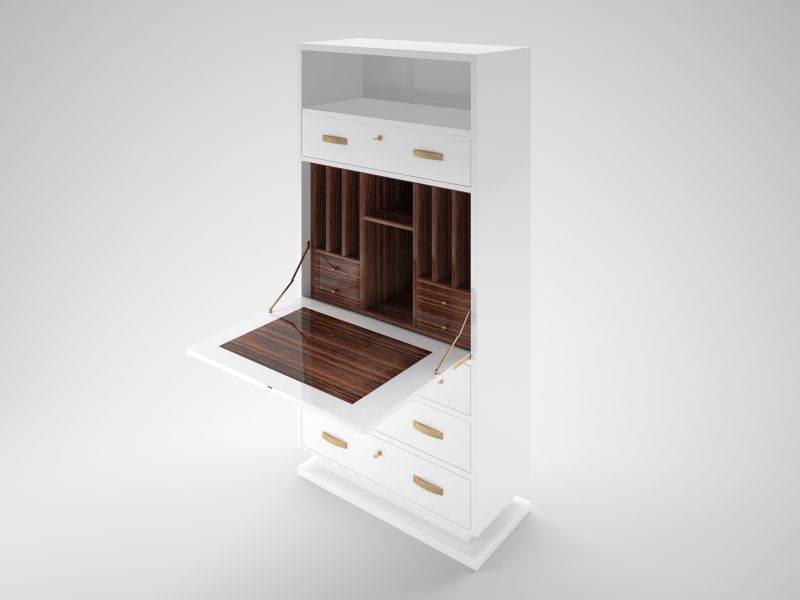 High White Design Secretary Cabinet With Macassar Wood Interior