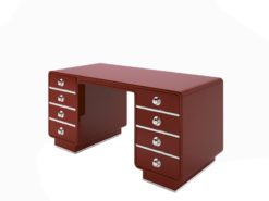 red, design, desk, chrome, accents, glossy, customizable, changeable, art, deco, style, style, reproduction, fire red, bureau