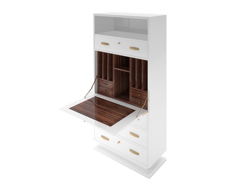 High White Design Secretary Cabinet With Macassar Wood Interior