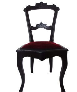 Baroque Finca Chair in Stained Black with New Red Upholstery, Original ANtique Furniture, redstoration, baroque era, antiques