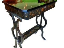 Biedermeier Sewing Table, circa 1830 with Floral Paintings, Original Biedermeier, Antique Sewing Table, Lyra Shape, Sewing Table Mirror