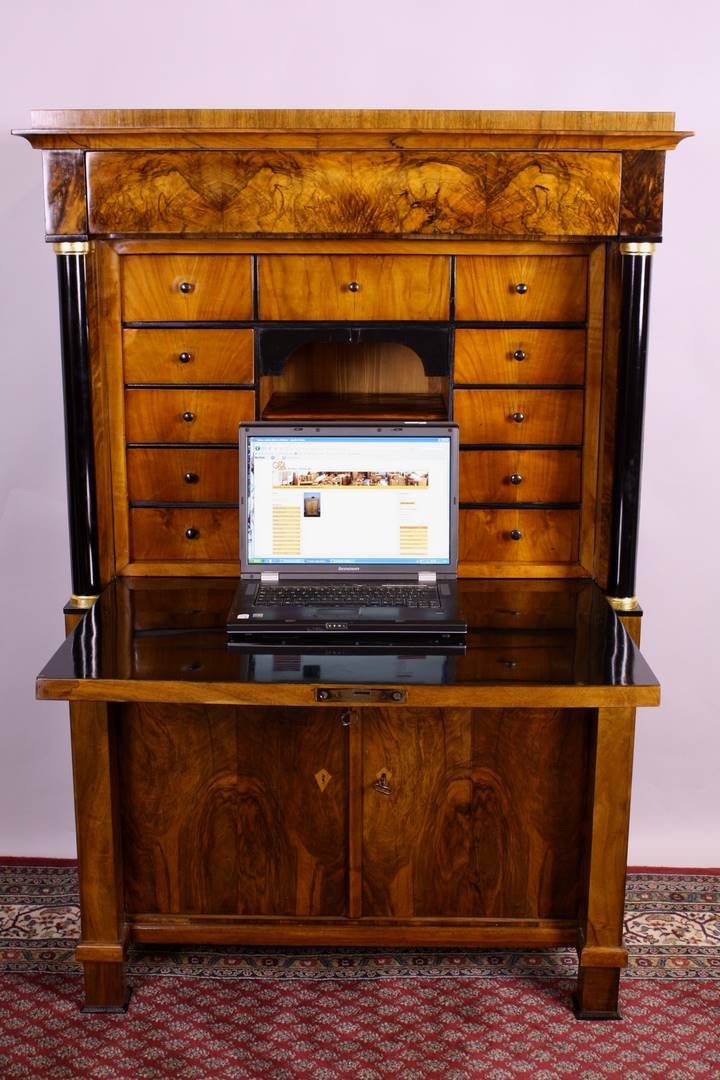 1850s Biedermeier Cherry Wood Secretaire Original Antique Furniture