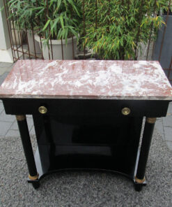 Empire Style Console Table in High Gloss Black with Red Marble Top, Empire Side Tabel, Original Empire, Antique Console Table