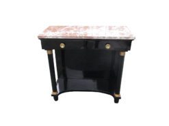 Empire Style Console Table in High Gloss Black with Red Marble Top, Empire Side Tabel, Original Empire, Antique Console Table