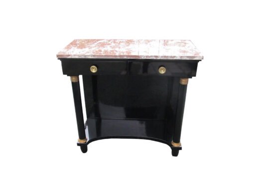 Empire Style Console Table in High Gloss Black with Red Marble Top, Empire Side Tabel, Original Empire, Antique Console Table