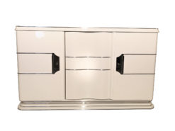 White Art Deco Chrome Liner Sideboard with Chrome Handles, Original Art Deco, Art Deco Furniture, Antique Sideboard, High-Gloss Shellac