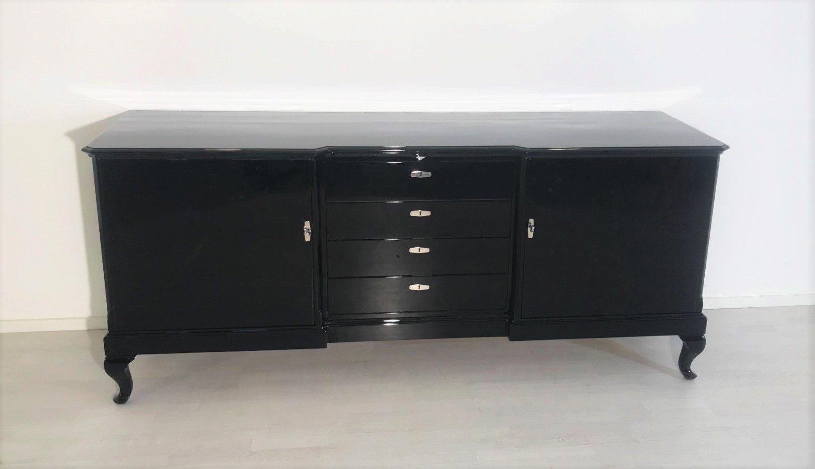 High Gloss Black Art Deco Sideboard From France Original Antique