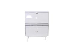 Secretaire from the 50s painted in white high gloss and decorated with chrome details inside with red leather, stunning piece, Rockabilly