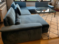 Velour Corner Couch in Velvet Blue Grey, Made By Candy Polstermöstel