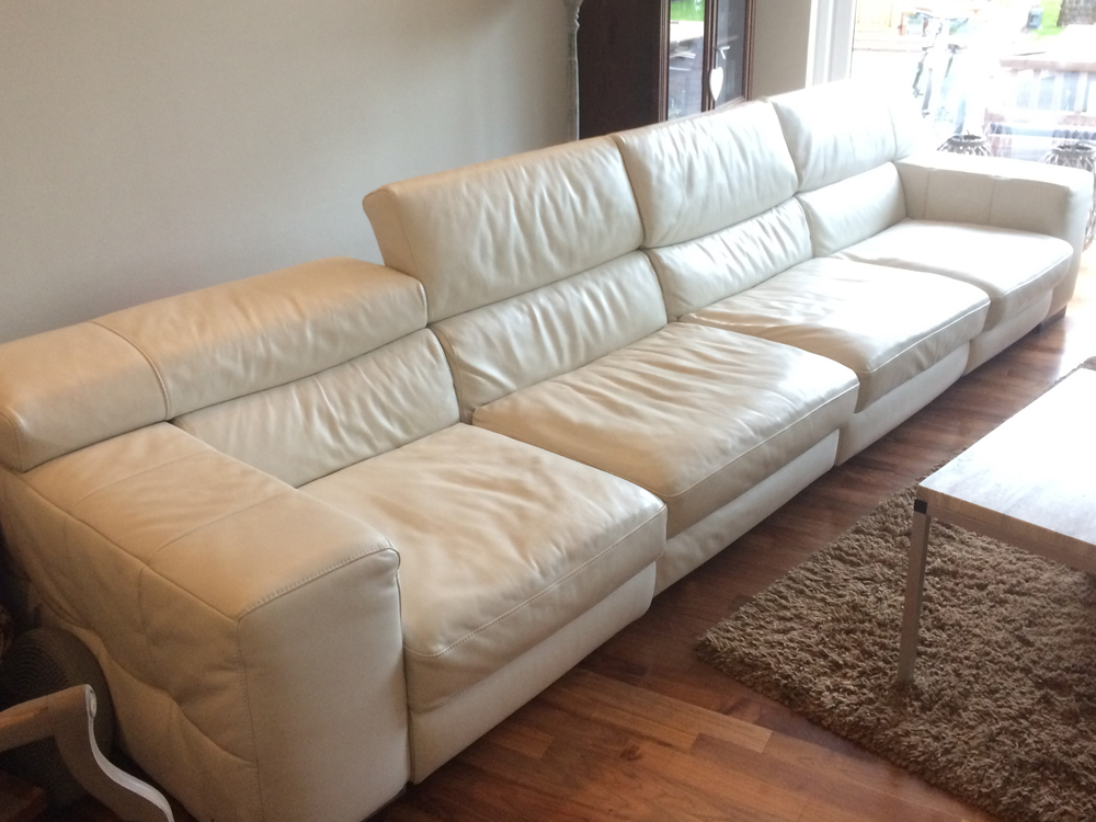 real leather white sofa with light
