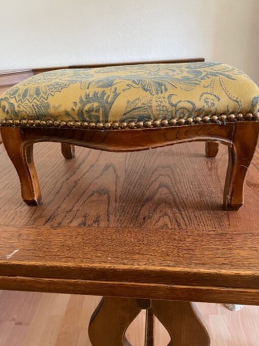 Antique Footstool Made Of Solid Wood With Floral Pattern