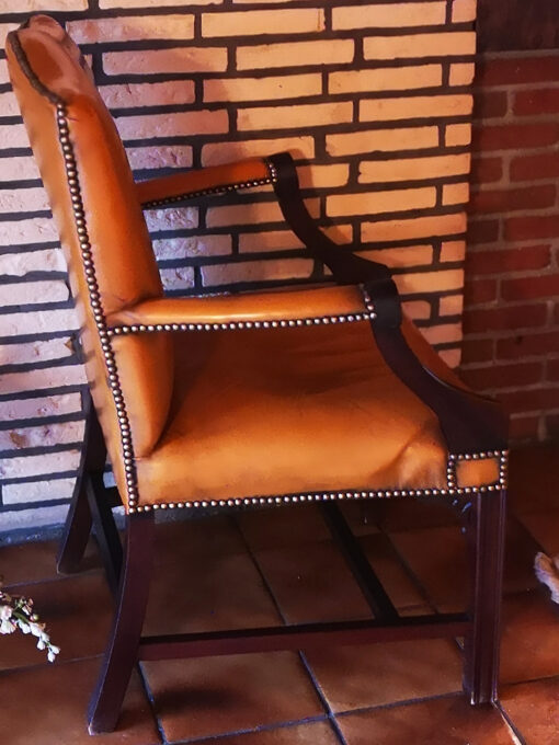 Antique Brown Leather Chair, Gainsborough-Style