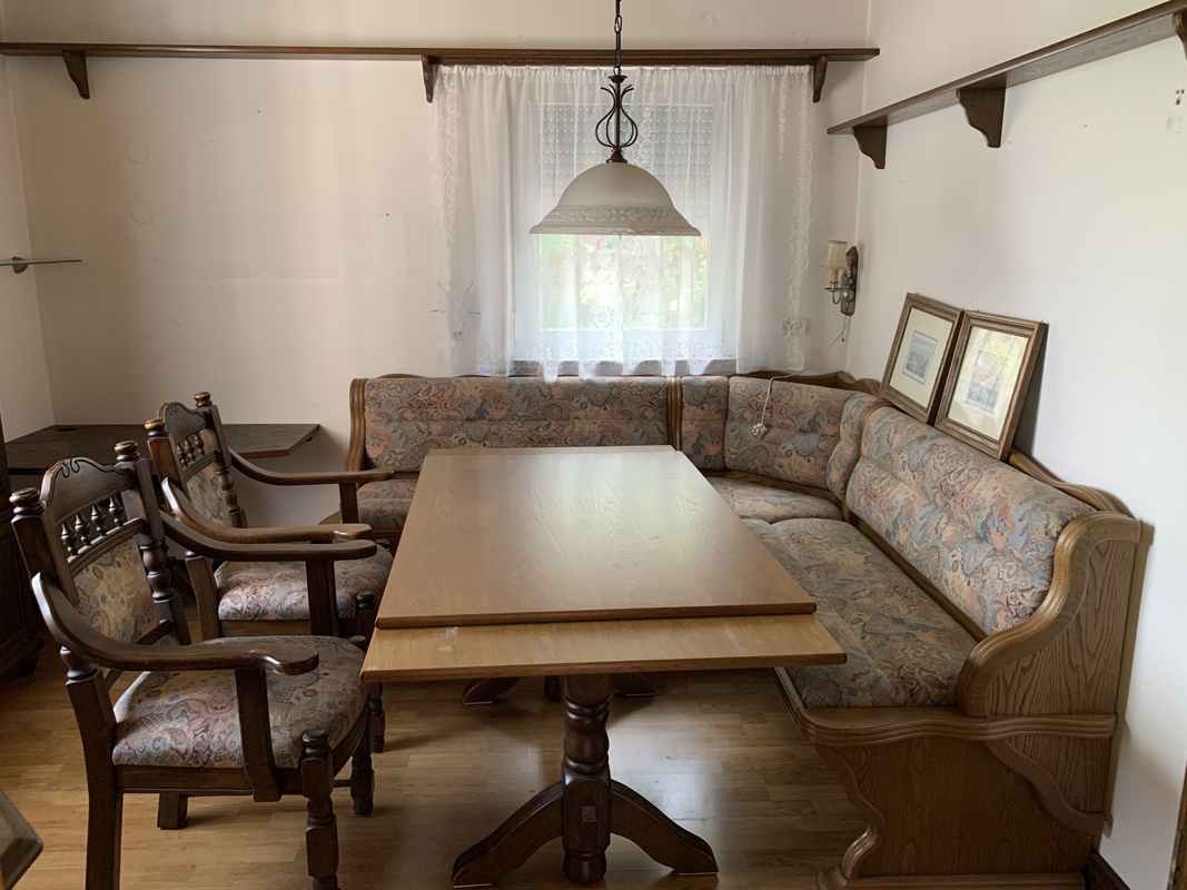 navigation Acrobatics mother Dining Room Furniture Set, Table, Bench, Cabinet - Original Antique  Furniture