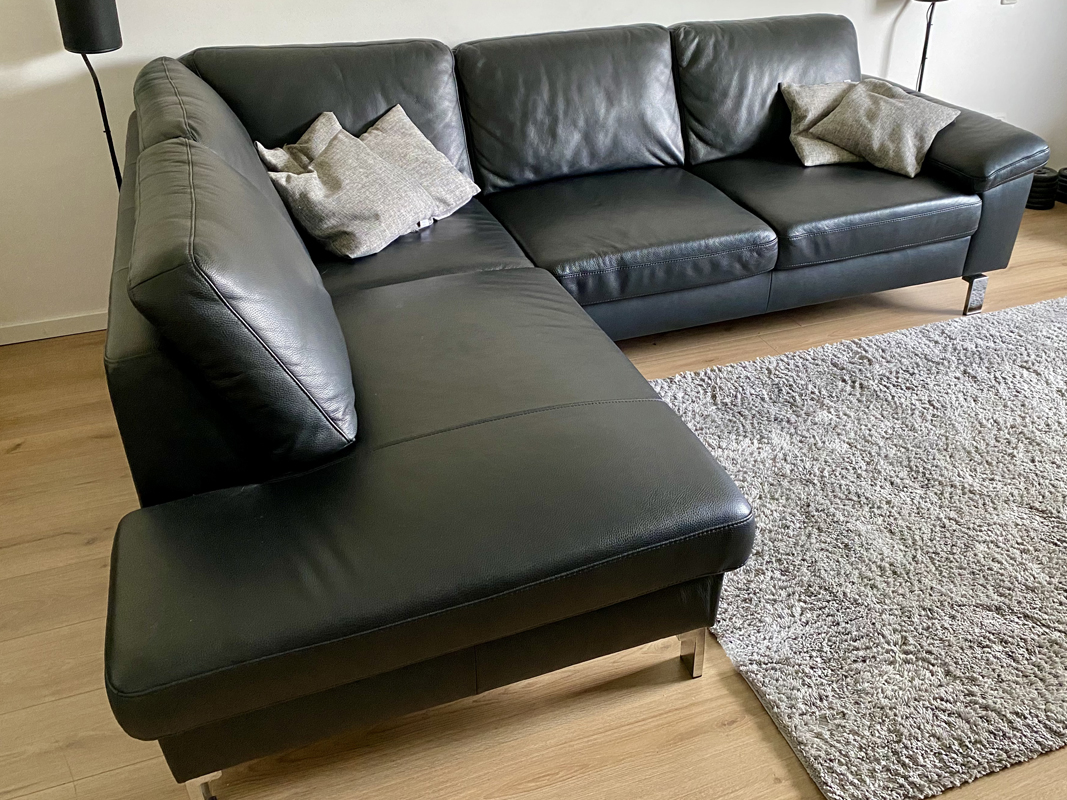 Black Leather Corner Sofa Living Room