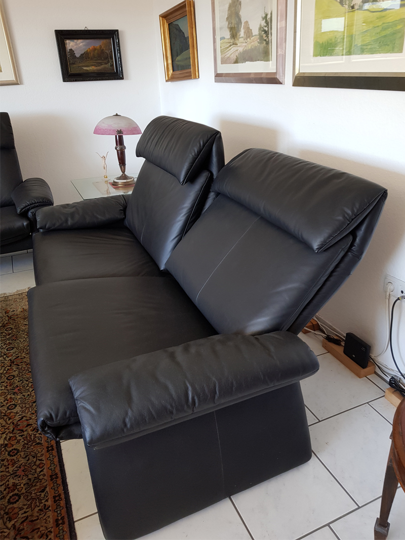 Black Leather Couch Set With Ottoman