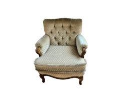 Light Green Upholstered Armchair, Solid Wood