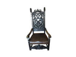 Antqiue Black Upholstered Wood Armchair