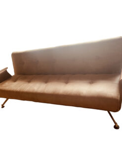 3-Seat Sofa, Synthetic Leather, Brown, Wood Armrest
