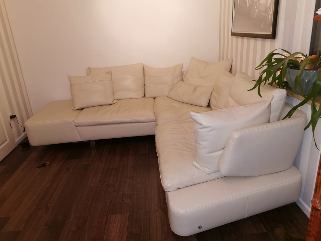 anbefale betalingsmiddel kolbe Leather Corner Sofa & Armchair, Creme - Original Antique Furniture