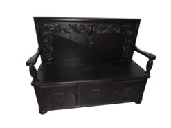 Black Antique Bench With Carvings + Storage