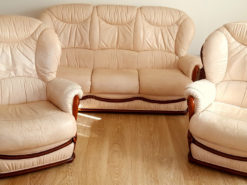 Sofa Suite, 3 Pcs., 3-Seat-Sofa + 2 Armchairs, Leather