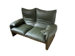 Cassina Magralunga 2-Seat-Sofa, Green Leather, 2 Pcs.